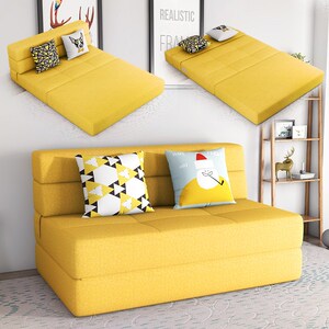 双人沙发组合小户型客厅懒人沙发床可折叠两用简约拼色布艺沙发