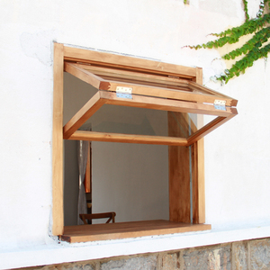 折叠窗定制原木实木咖啡奶茶店餐厅v型网红上下折叠窗樟子松吧台