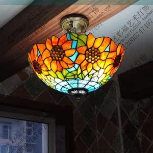 欧式蒂凡尼潮流创意田园太阳花餐厅客厅卧室阳台玻璃装饰吸顶灯饰