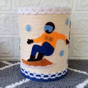 奶粉罐diy花盆材料包成品冬季滑雪运动立体手工爱国麻绳变废为宝