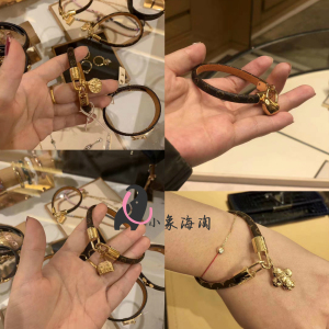 lv 路易威登 新款老花吊坠 logo牛皮 手链 字母手环 男女同款手镯