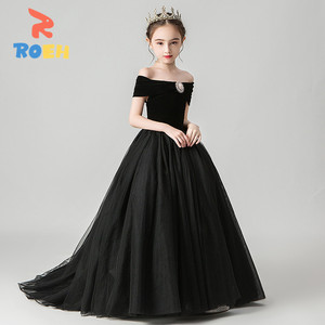 roeh儿童高定公主裙黑色高贵气质礼服模特走秀女童高端晚礼服拖尾