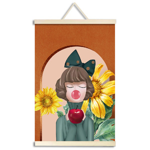 泡泡女孩简约时尚家居客厅餐厅过道实木挂轴挂画背景遮挡墙面装饰