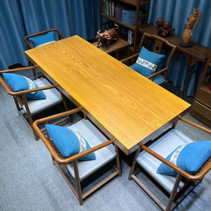 非洲柚木大板桌实木茶桌茶台办公会议桌书桌整版原木桌新中式餐桌