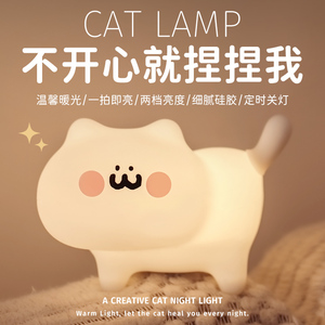 小猫硅胶LED小夜灯充电式照明卧室床头睡眠拍拍夜光台灯2024新款