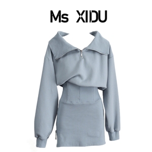 Ms XIDU 辣妹包臀裙卫衣裙小个子高级感针织裙连衣裙秋冬裙子短裙