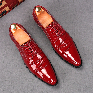 男士切尔西尖头皮鞋内增高男款高跟鞋发型师红色木根漆皮亮皮单鞋