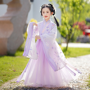 女童汉服夏季薄款2024新款超仙古装儿童唐装紫色广袖仙女裙中国风
