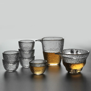 touch miss日式锤纹玻璃茶杯禅意功夫茶具耐高温公杯盖碗茶杯整套