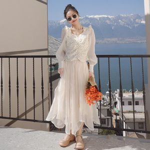 碎花上衣网纱半身裙两件套女2022春季新款时尚气质仙女纱裙套装潮