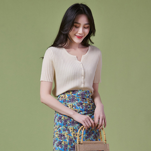 费依超仙复古温柔风短袖针织上衣女2021夏季新款设计感开衫空调衫