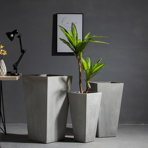 现代简约高梯形水泥花盆北欧风格客厅花落地户外个性创意大高花盆