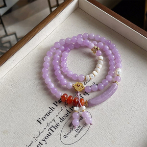 紫色水晶玛瑙拼接手链紫火离金双层天然贝壳珍珠手串中式复古显白