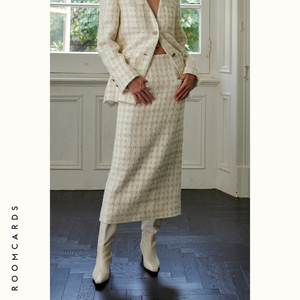 ROOMCARDS独立设计师品牌 高腰半身裙女秋白色肌理小香显瘦a字裙