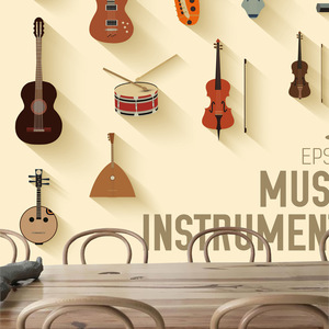 卡通乐器店背景墙壁纸吉他鼓架钢琴音乐教室培训班墙纸欧式艺术