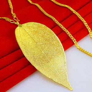 糊涂老庙祝正品黄金项链毛衣链长黄金叶子吊坠树叶999金男女大挂