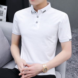 夏装翻领男士短袖t恤纯棉潮流白色保罗polo衫简约带领子半袖男装
