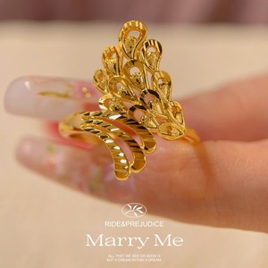 新款凤凰羽毛镀金仿真黄金戒指女大气指环结婚新娘三金沙金指环