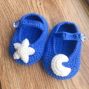 棋麻麻 星星月亮宝宝鞋 手工毛线钩针编织 室内鞋防滑儿童鞋春秋