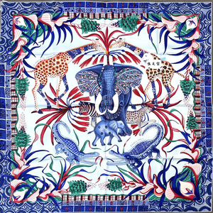 张关宝 hermes爱马仕 2021新款 赞比西河的庆典 蓝色 90cm丝巾