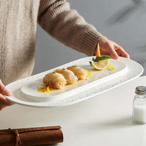 高档酒店用品专用厨房餐具特色创意白色异形日式寿司盘长方形盘子