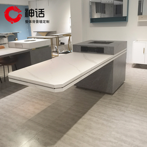 岩板中岛台餐桌一体开放式西厨房家用网红悬浮感悬空中导岩板吧台