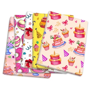 生日蛋糕系列印花涤棉帆布防水布料手工麻绳编织衬布面料拼布包包
