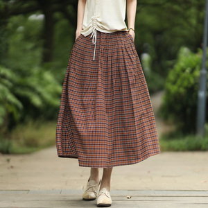 自传出品中长款棉麻裙女文艺半身裙夏装亚麻料宽松民族风a字裙子