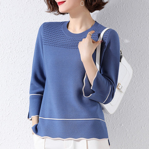 冰丝针织衫女七分袖上衣中袖春秋季2021新款宽松百搭t恤女打底衫