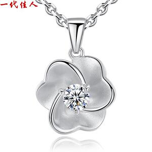 一代佳人银饰加(情定三生)s925银项链女玫瑰花吊坠锁骨链时尚