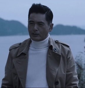 电影无双周润发同款衣服黑色风衣中长款双排扣收腰系腰带男士外套