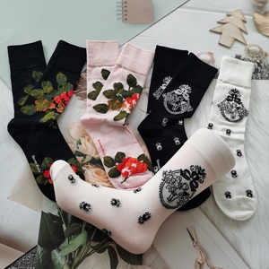 春夏simonerocha轻奢小众时装款走秀女袜青花瓷丝光棉女袜现货