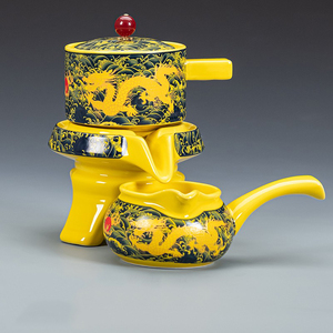 陶瓷功夫泡茶器中式复古家用半自动懒人石磨旋转出水茶壶茶具套装