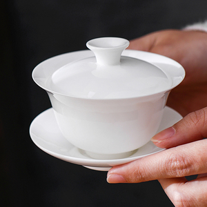骨瓷小盖碗 潮州工夫茶具纯白高温盖瓯三才碗茶备 陈韵堂