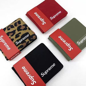 supreme潮牌折叠钱包情侣男女豹纹钱包20fw款情侣对折卡包钱包