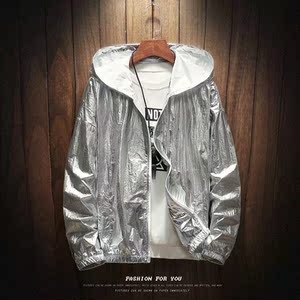 正品耐克顿镭射防晒衣男嘻哈银色潮牌亮面外套夏季薄款潮冰丝宽松