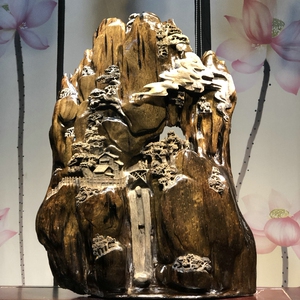 金丝楠木根雕摆件阴沉木小叶紫檀崖柏大型山水花鸟客厅办公室摆件