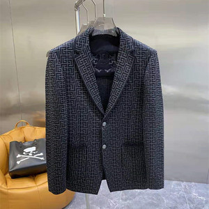 男士秋冬2021潮牌新款瓦萨琪纯棉提花纽扣修身简约休闲西服外套潮