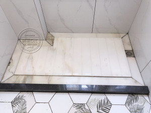 石材淋浴房底座/淋浴基石天然/卫生间地面/白色大理石开槽防滑