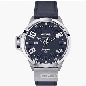 威德welder the bold wrk5313蓝色表盘黑色真皮表带男士手表石英