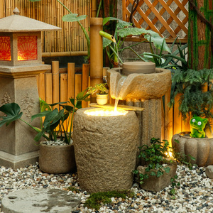 流水喷泉摆件阳台庭院花园日式装饰室内招财角落景观设计鱼池造景