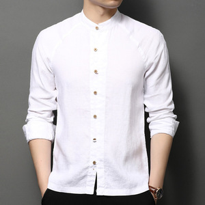 劲霸 世家2020秋季中年亚麻男士长袖衬衫商务大码麻棉衬衣爸爸装