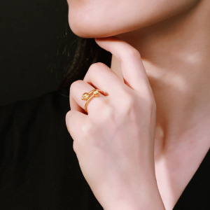 古法999足金两世欢莲蓬荷花戒指女3d硬金莲花素圈女士黄金戒指