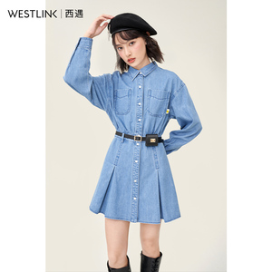 00西遇服饰旗舰店天猫西遇牛仔连衣裙女2022年春季新款港风气质ins