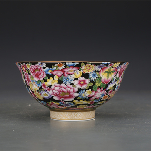 清乾隆瓷器珐琅彩万花碗景德镇仿古瓷器古董古玩收藏品
