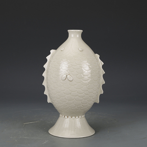 宋定窑乳白釉刻鱼瓶 仿古瓷器古董古玩老货收藏品