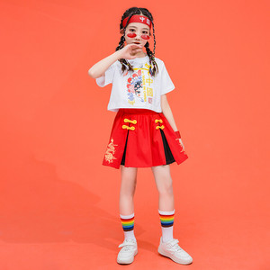 夏装小学生啦啦队服装幼儿园中国风小孩嘻哈街舞表演服班服演出服