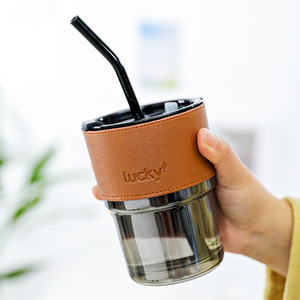 竹节玻璃吸管杯好看的水杯网红ins风杯子家用女奶茶杯饮料咖啡杯