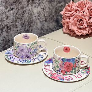 花卉创意北欧轻奢高颜值咖啡杯碟高档精致英式下午茶餐具陶瓷杯碟