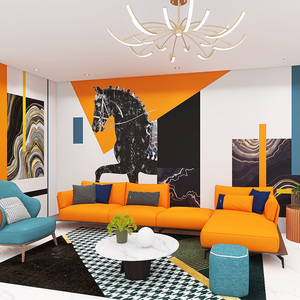 美式轻奢爱马仕撞色橙色北欧背景墙抽象艺术几何壁纸客厅卧室墙纸